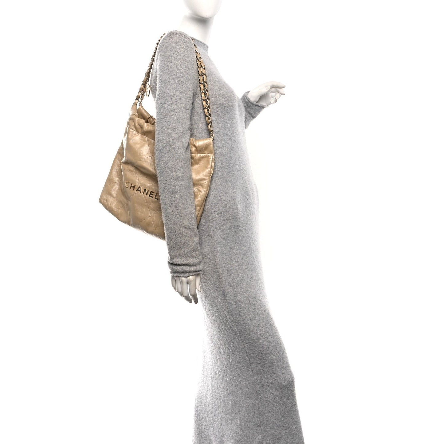 Metallic Calfskin Quilted Small Chanel 22 Light Gold