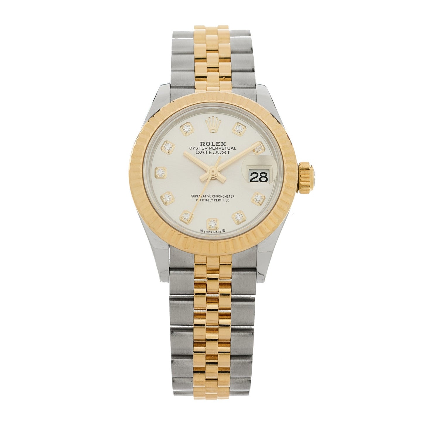 Stainless Steel 18K Yellow Gold Diamond 28mm Oyster Perpetual Datejust Watch Silver 279173
