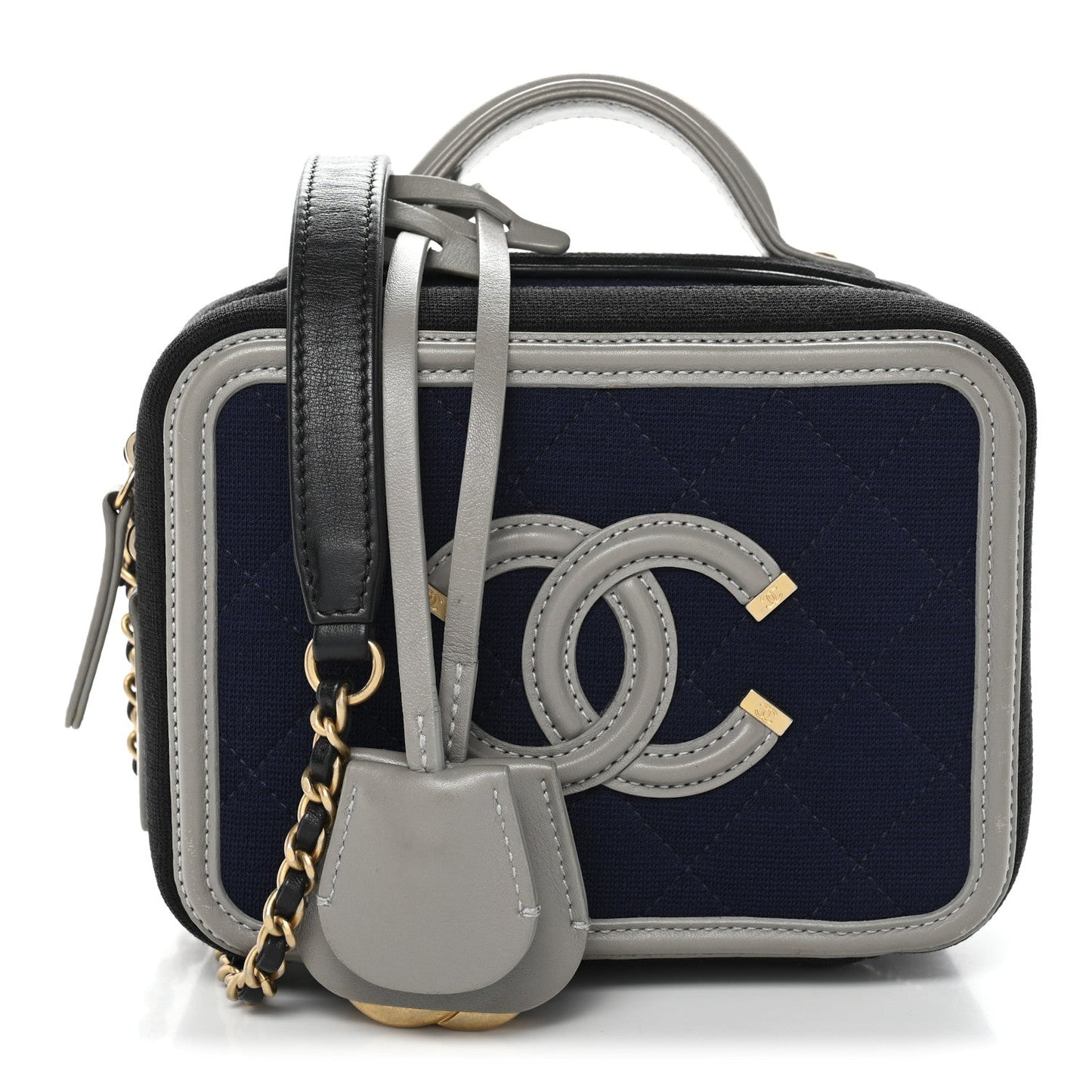 Jersey Quilted Small CC Filigree Vanity Case Blue Black Grey