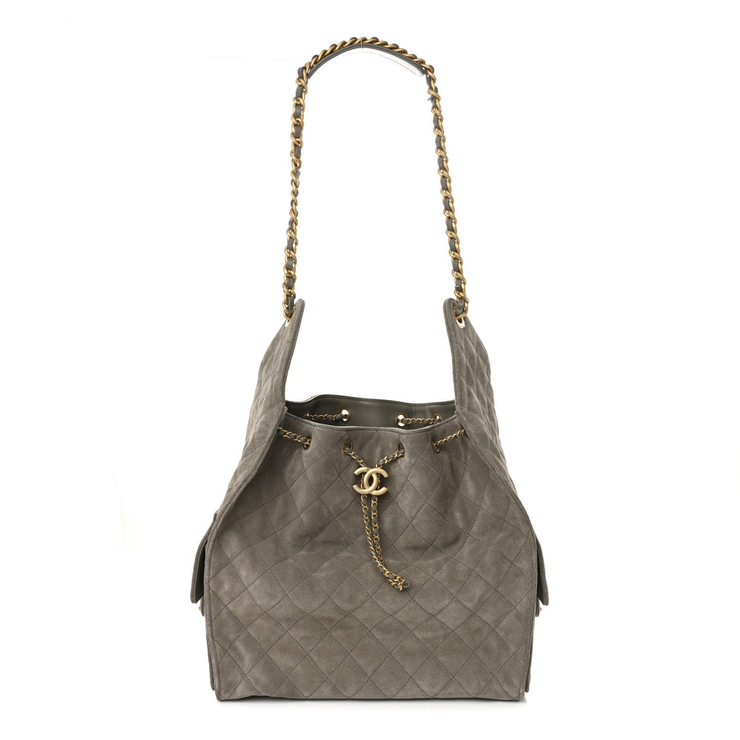 Suede Quilted Medium Chanel 25 Handbag Dark Grey