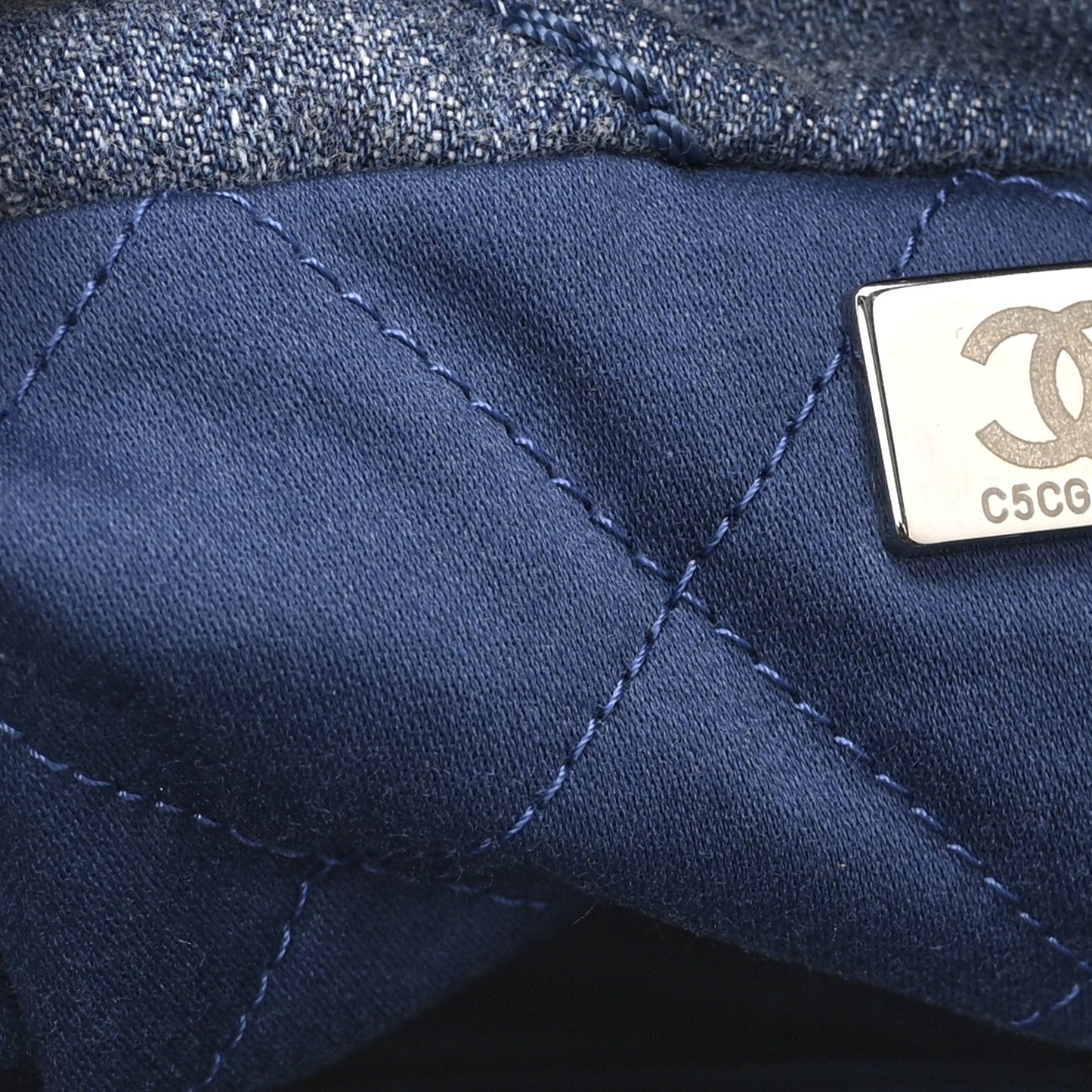 Washed Denim Quilted Studded Mini Chanel 22 Blue