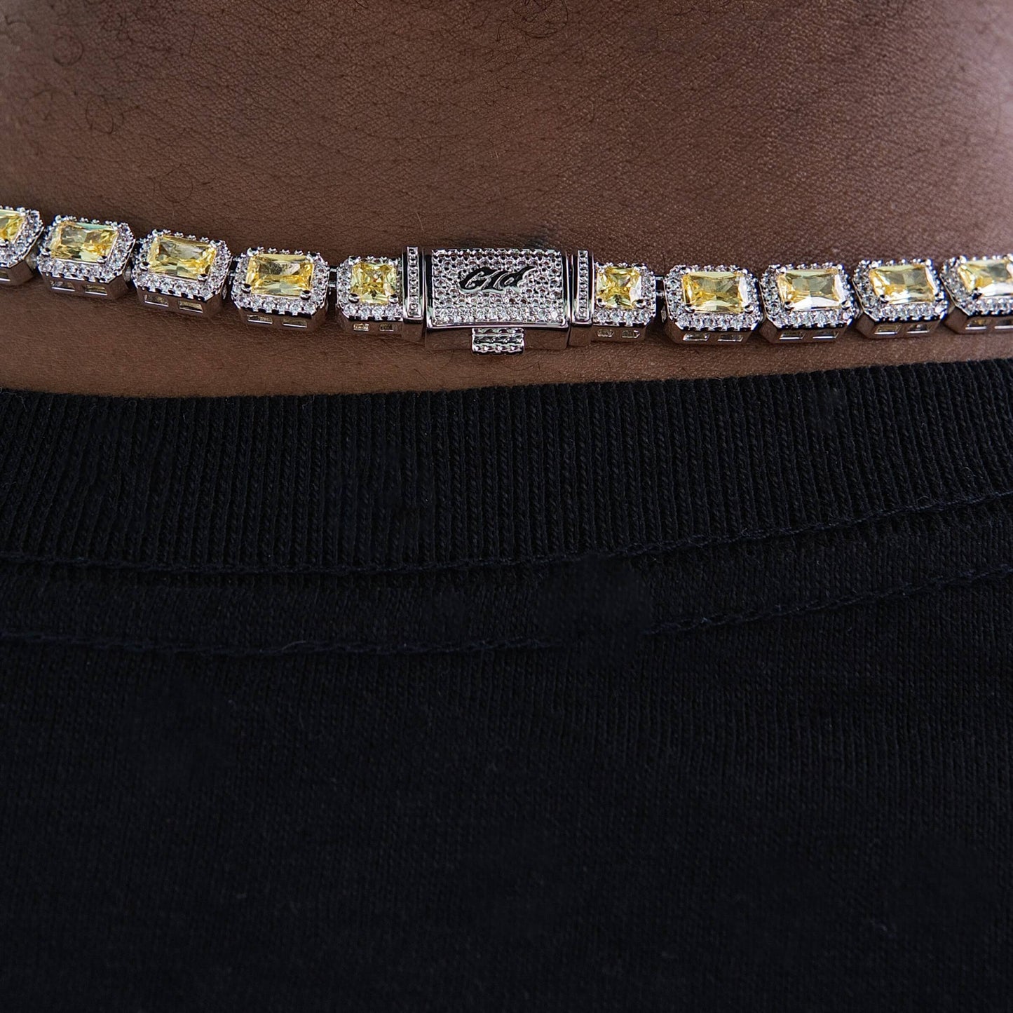 Iced Canary Cushion Cut Tennis Chain in White Gold - 7MM