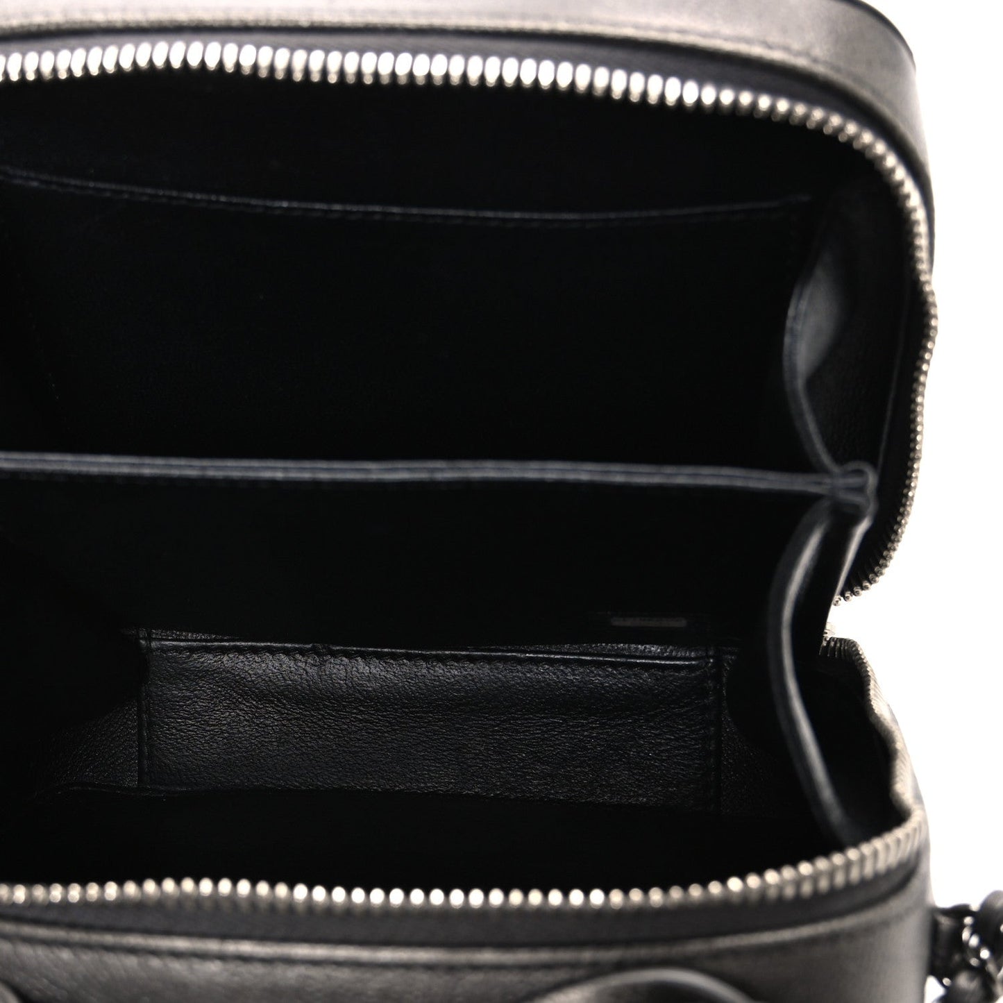 Metallic Caviar Quilted Small CC Filigree Vanity Case Dark Silver