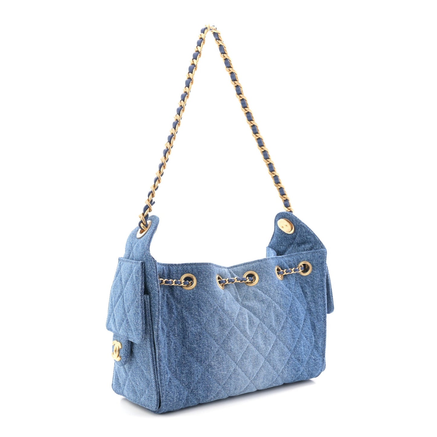 Washed Denim Quilted Mini Chanel 25 Handbag Blue