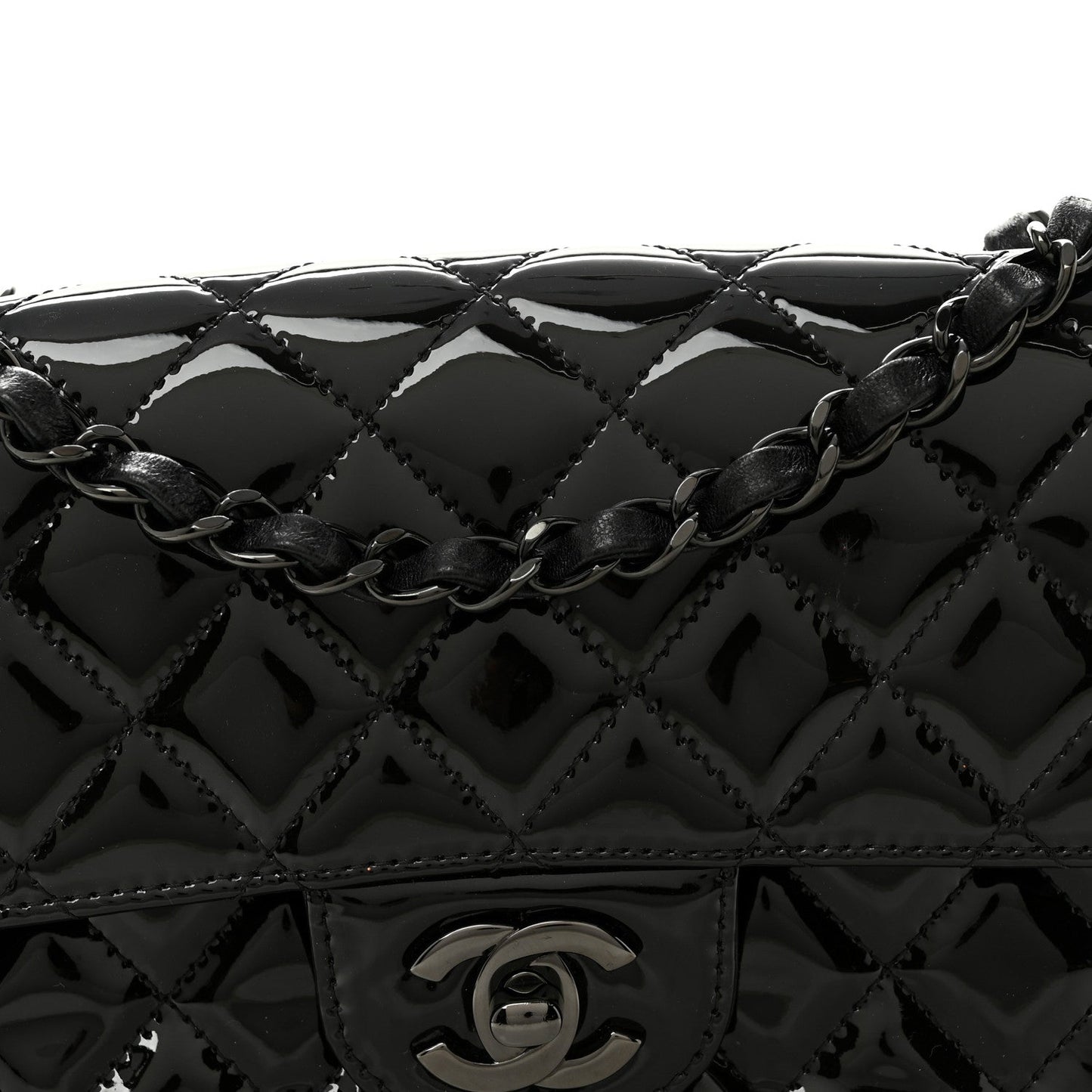Patent Calfskin Quilted Mini Rectangular Flap So Black