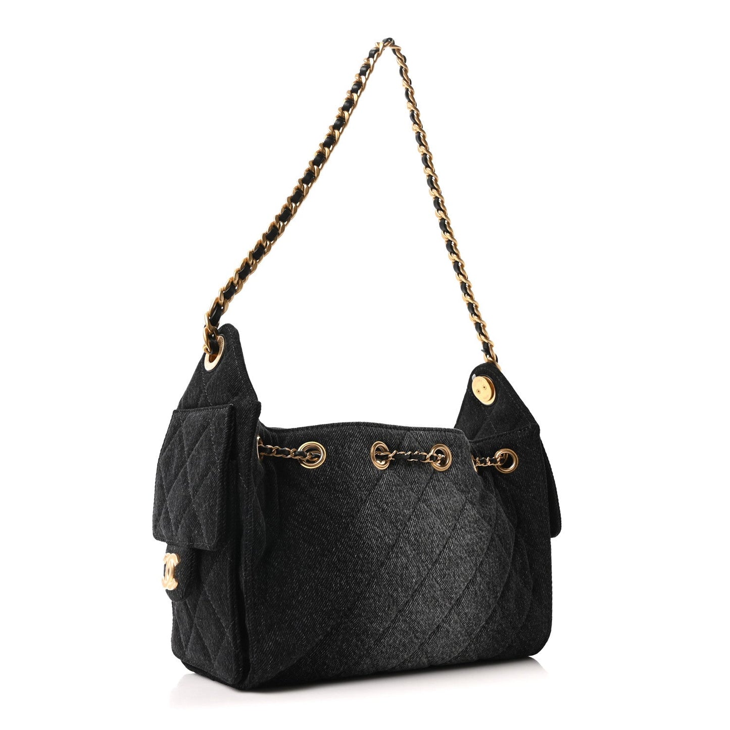 Washed Denim Quilted Mini Chanel 25 Handbag Black