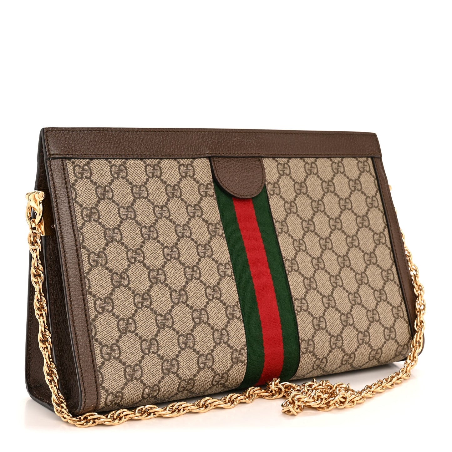 GG Supreme Monogram Web Medium Ophidia Chain Shoulder Bag Brown