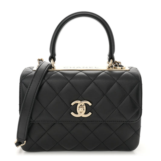 Lambskin Quilted Mini Trendy CC Dual Handle Flap Bag Black