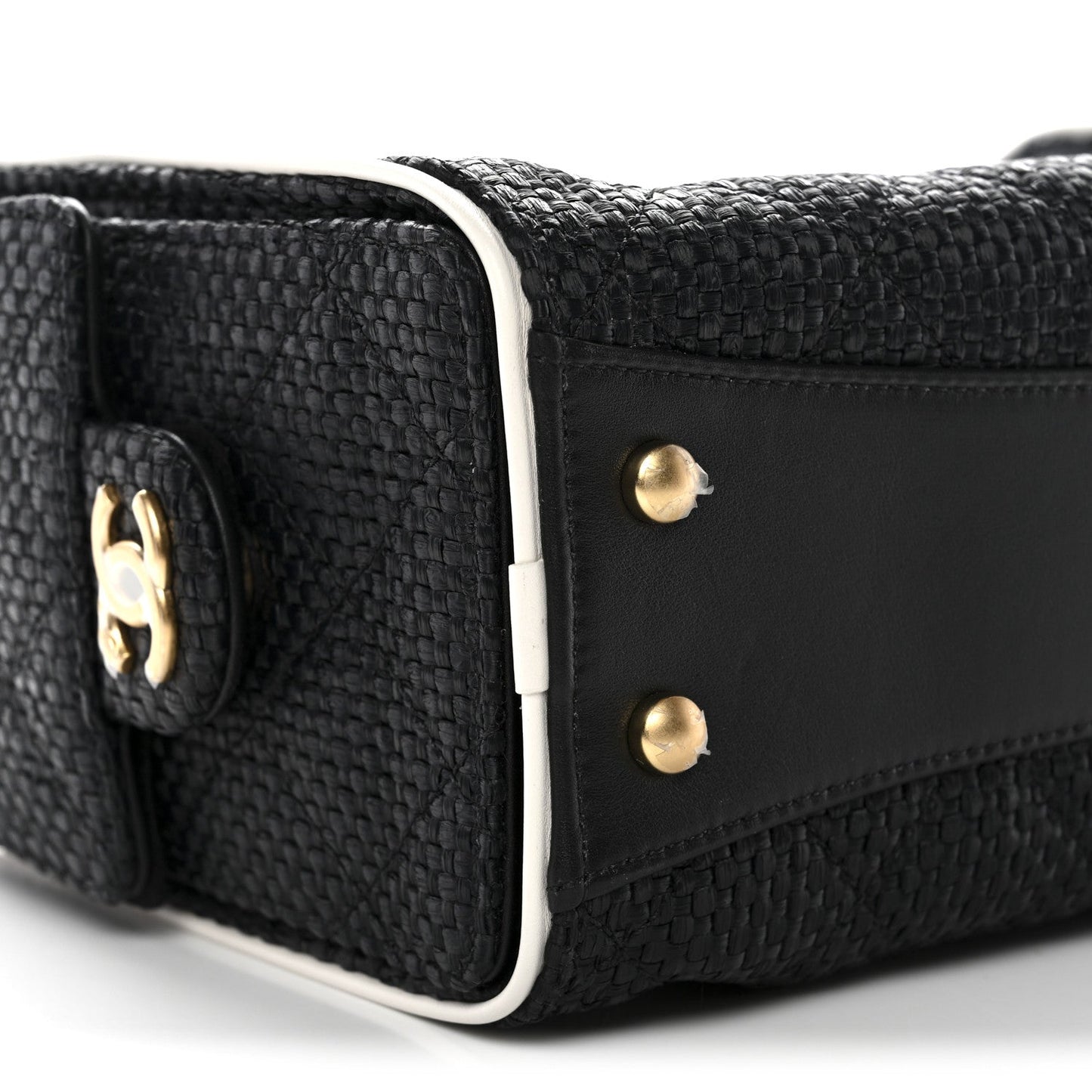 Braided Raffia Calfskin Quilted Mini Chanel 25 Handbag Black White