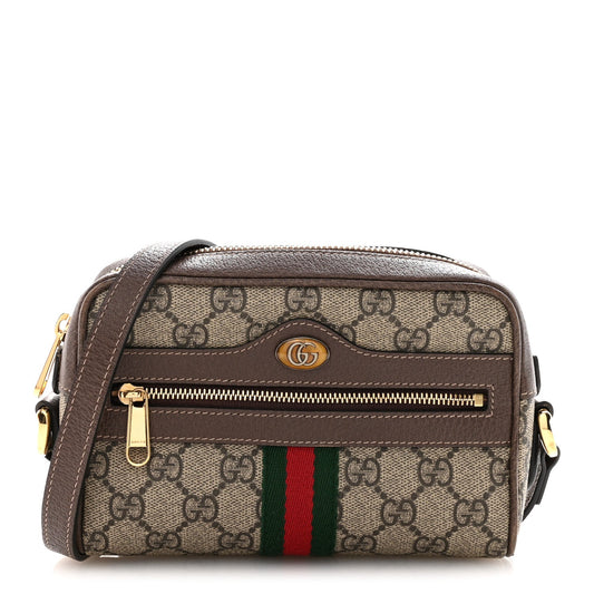 GG Supreme Monogram Web Mini Ophidia Shoulder Bag Brown