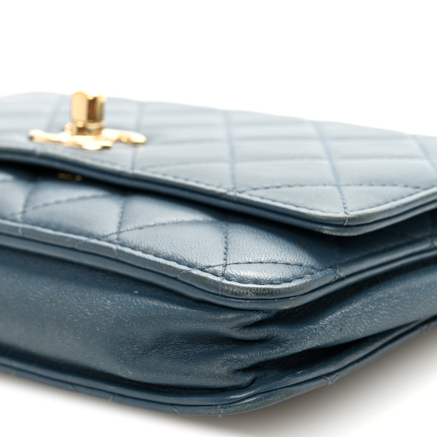 Lambskin Quilted Trendy CC Wallet On Chain WOC Blue