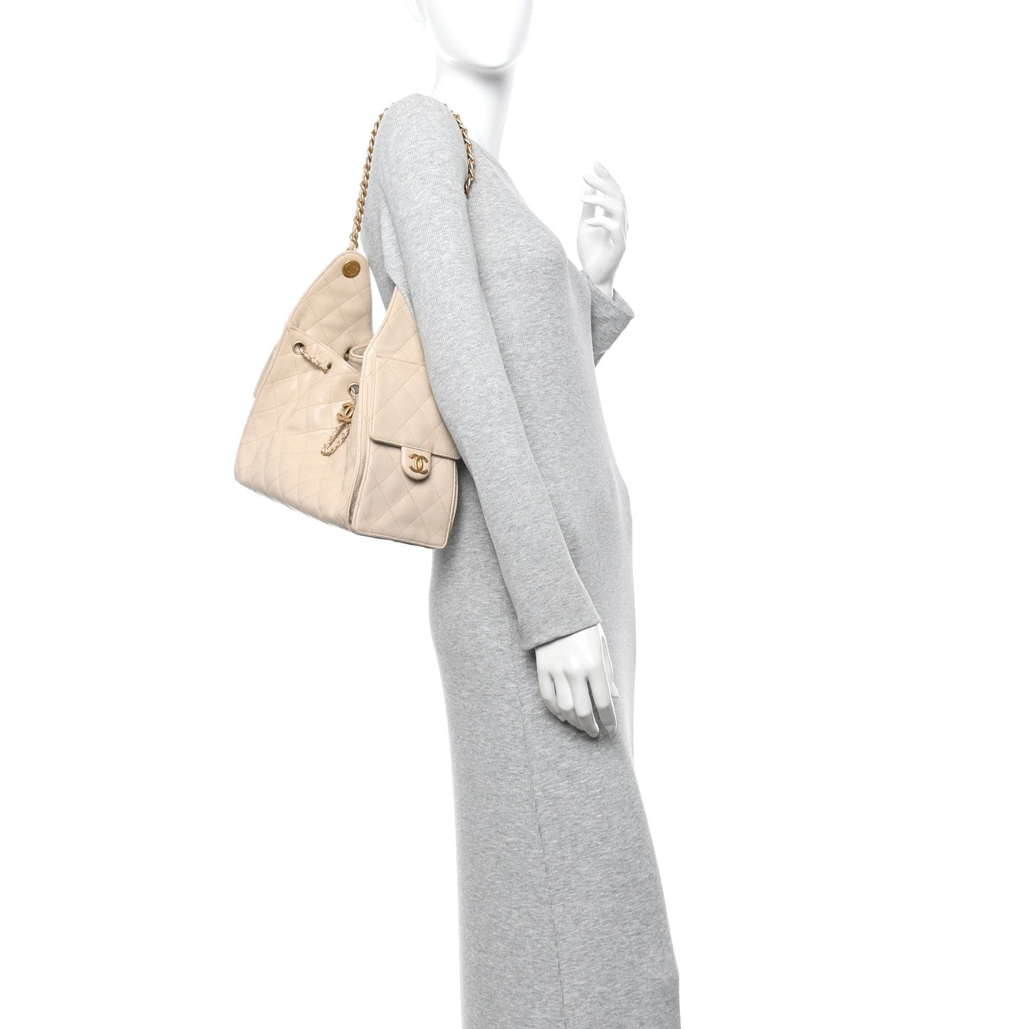 Caviar Quilted Small Chanel 25 Handbag Beige