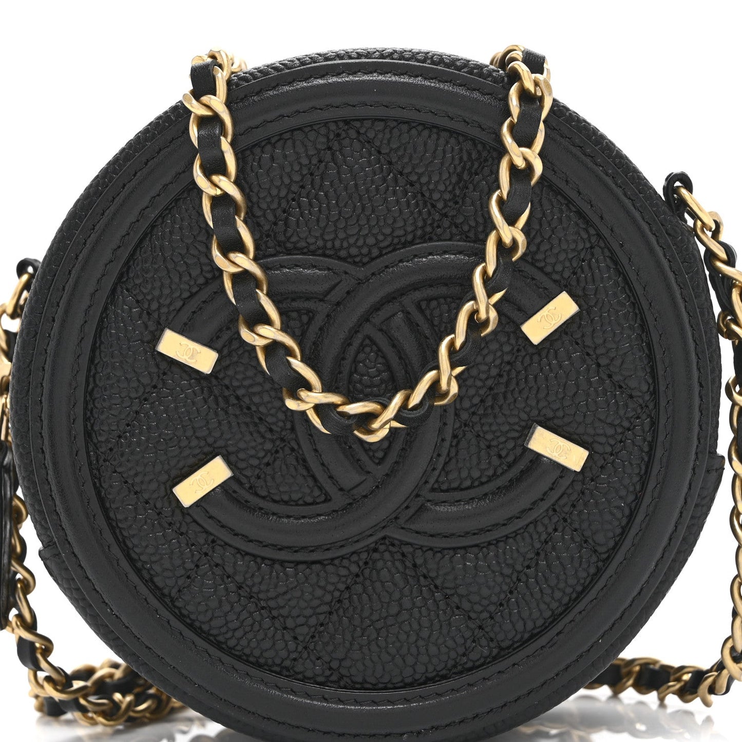 Caviar Quilted Round Filigree Crossbody Black