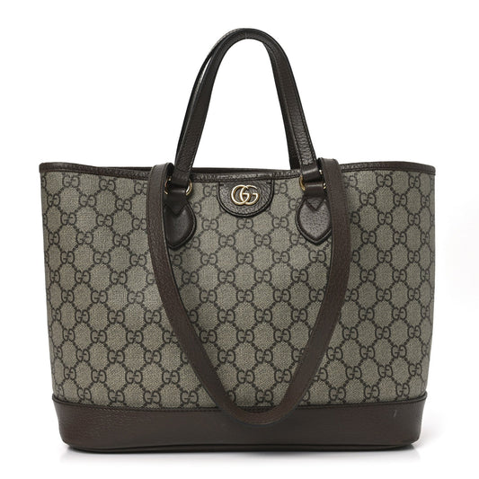 GG Supreme Monogram Textured Calfskin Small Ophidia Shoulder Tote Bag Beige Ebony New Acero