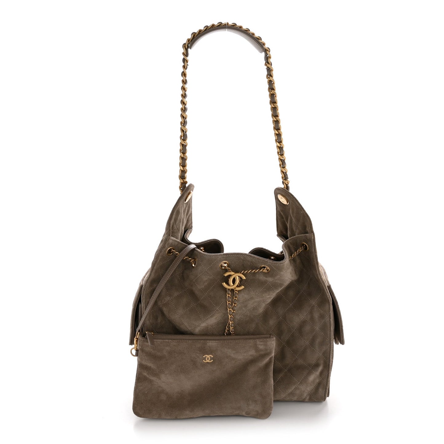 Suede Quilted Medium Chanel 25 Handbag Grey