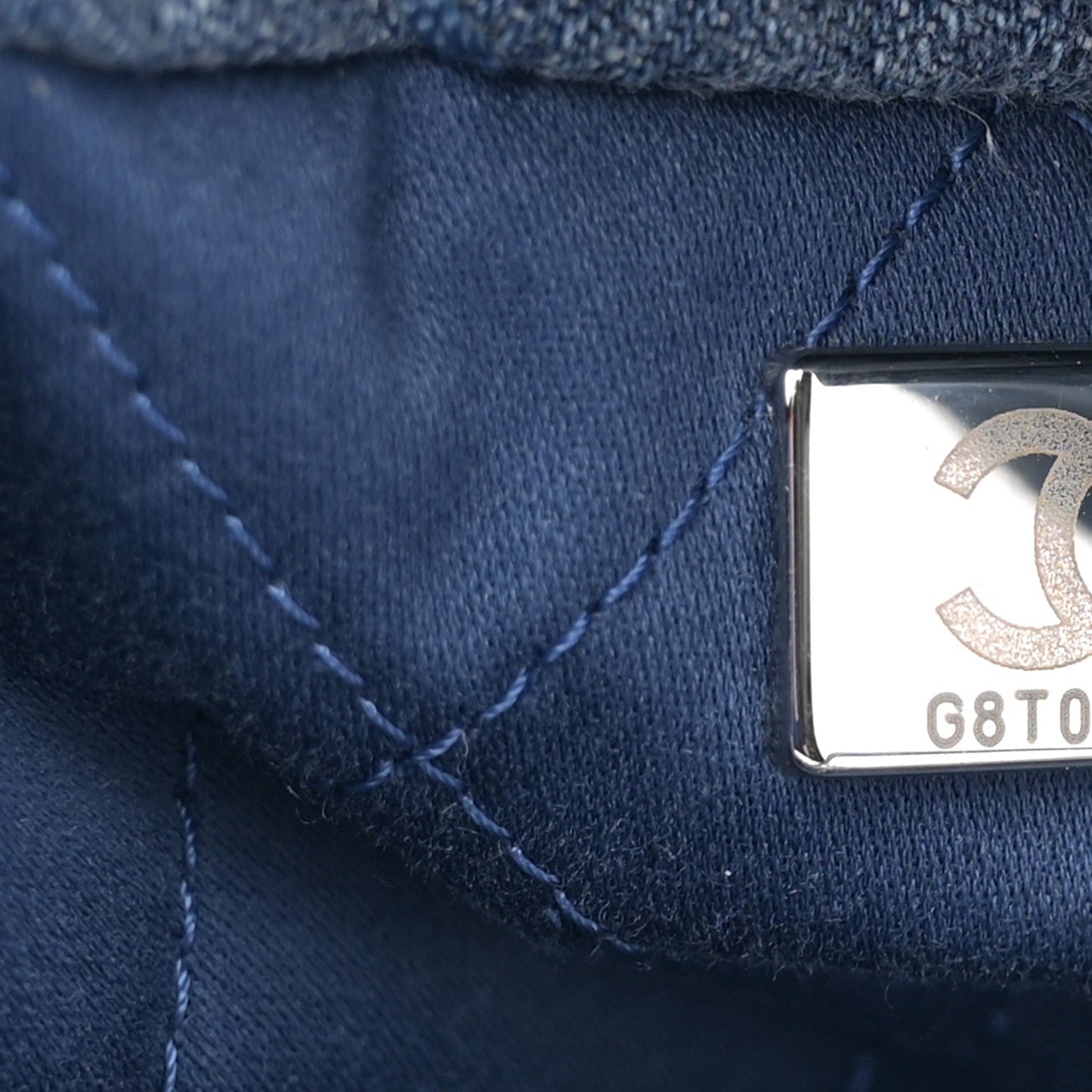 Washed Denim Quilted Studded Mini Chanel 22 Blue