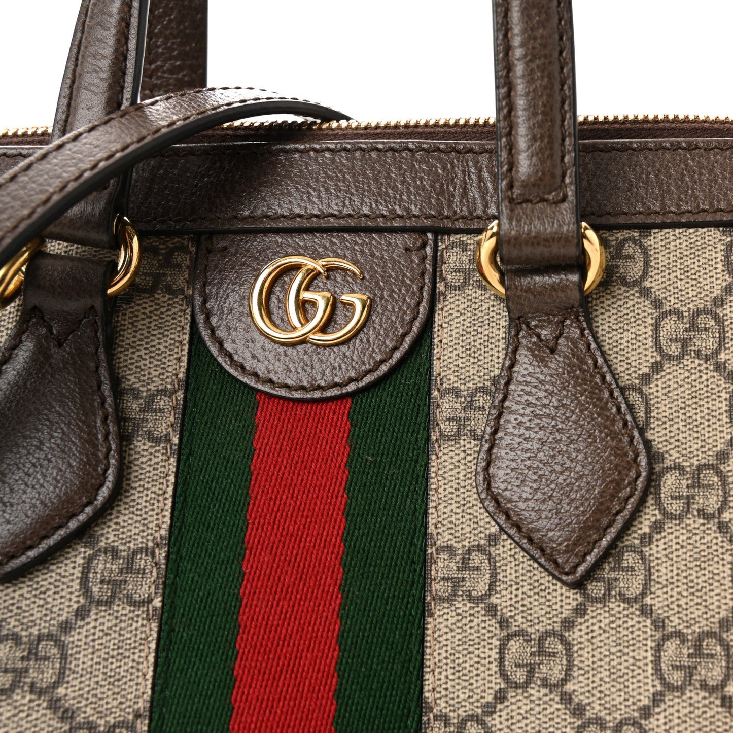 GG Supreme Monogram Web Medium Ophidia Tote Bag Brown