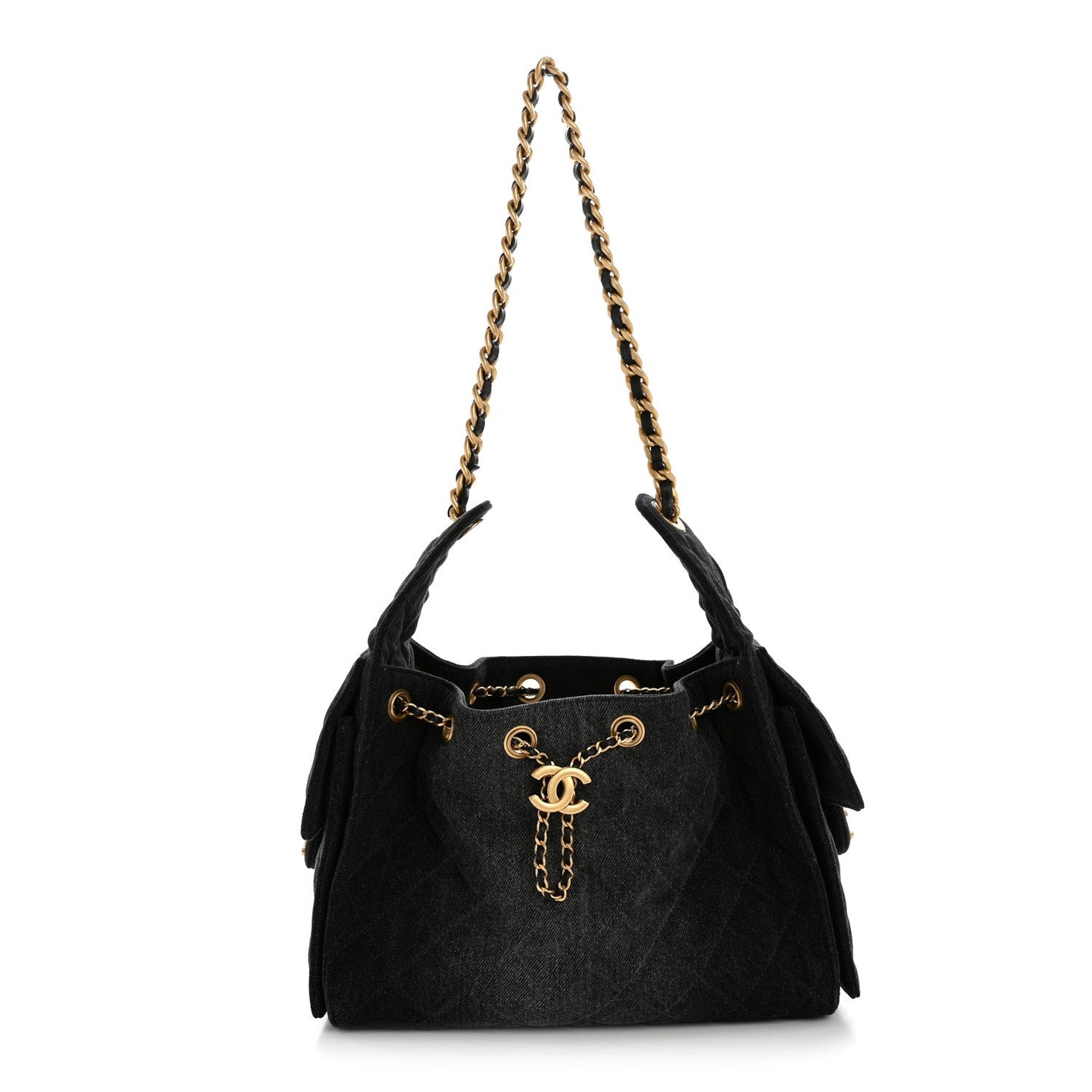 Washed Denim Quilted Small Chanel 25 Handbag Black