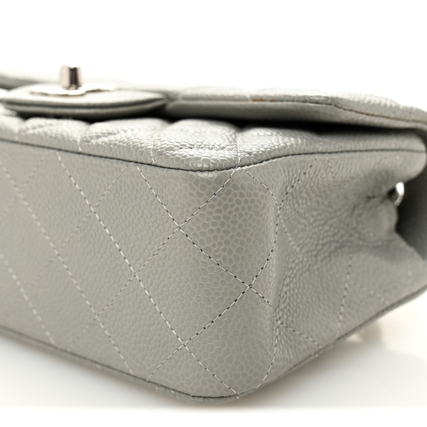 Caviar Quilted Mini Rectangular Flap Light Grey