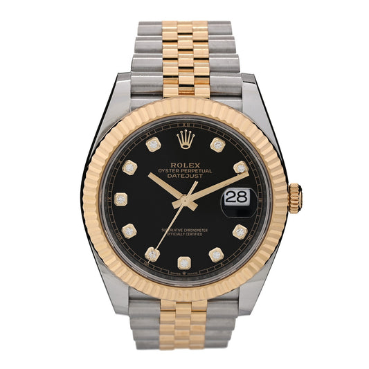 Stainless Steel 18K Yellow Gold Diamond 41mm Oyster Perpetual Datejust Watch Black 126333