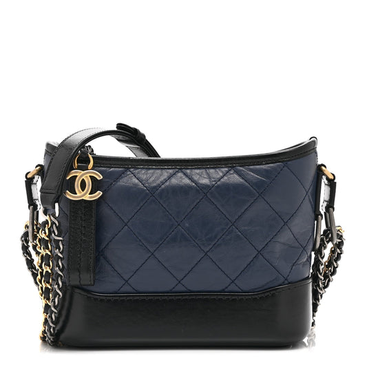 Aged Calfskin Quilted Small Gabrielle Hobo Navy Black