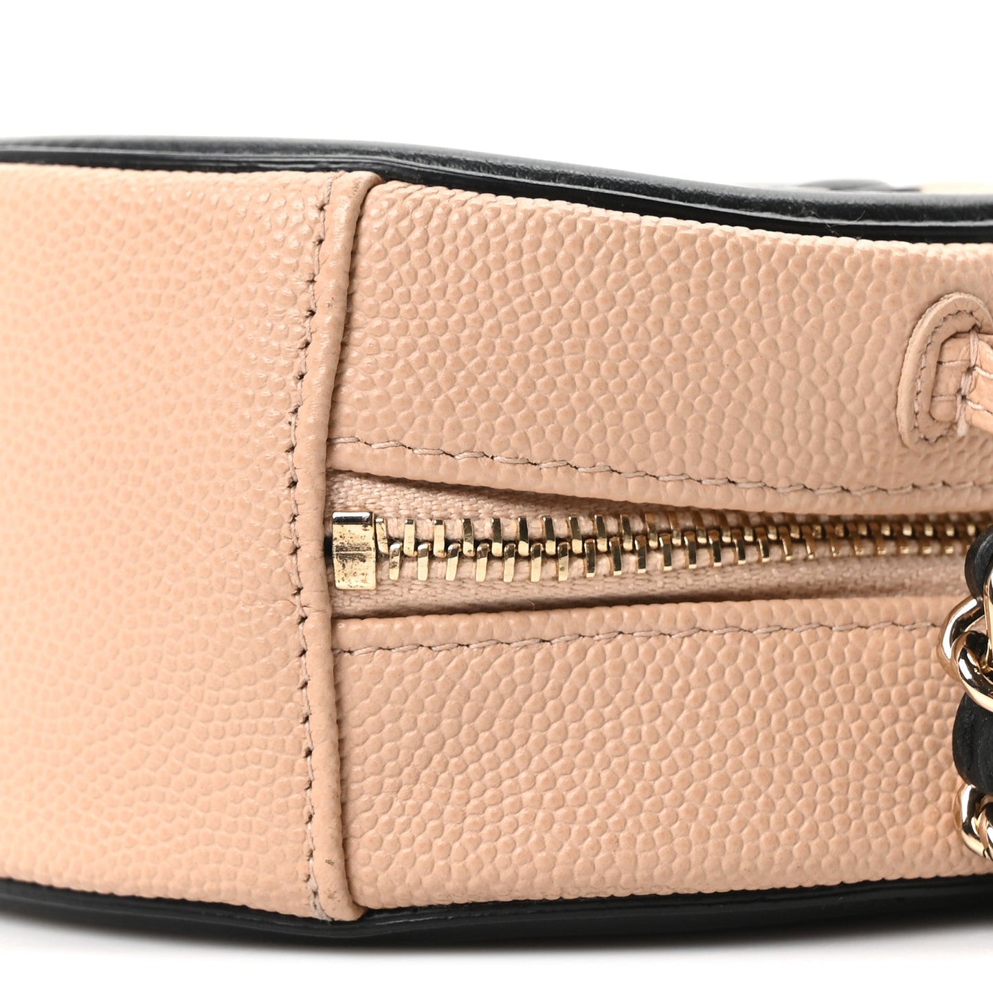 Caviar Quilted Round Filigree Crossbody Beige Black