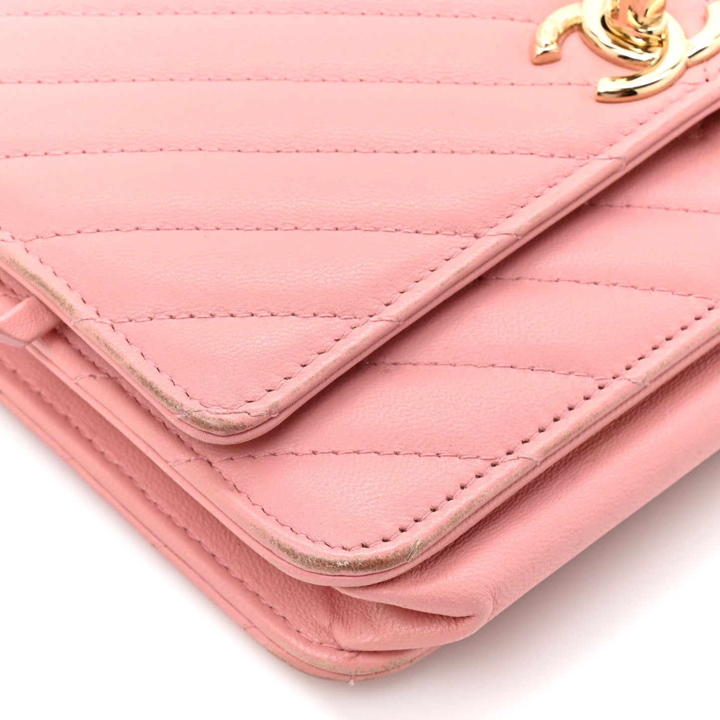 Lambskin Chevron Quilted Trendy CC Wallet On Chain WOC Pink