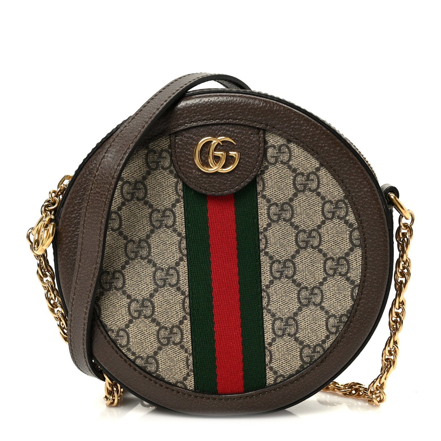 GG Supreme Monogram Web Mini Ophidia Round Shoulder Bag Brown