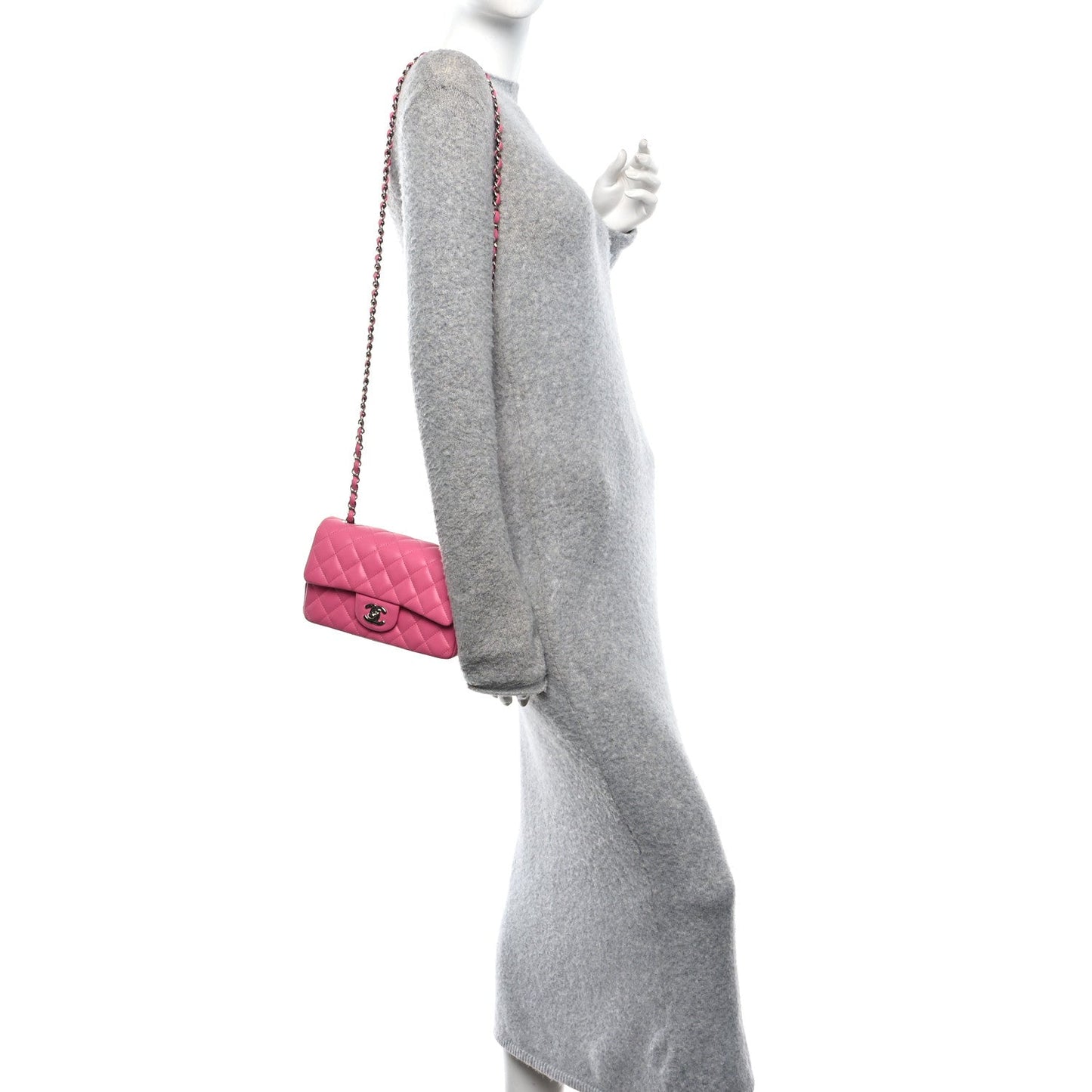 Lambskin Quilted Mini Rectangular Flap Pink