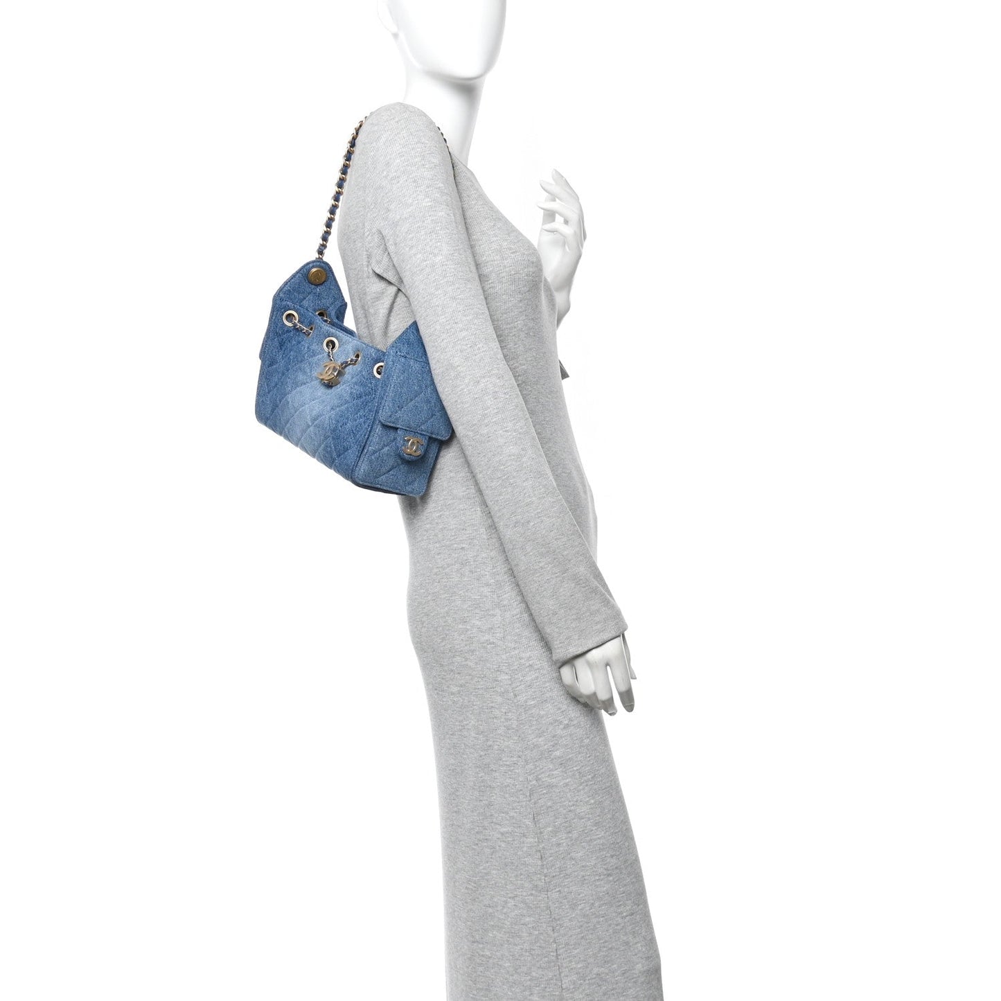 Washed Denim Quilted Mini Chanel 25 Handbag Blue