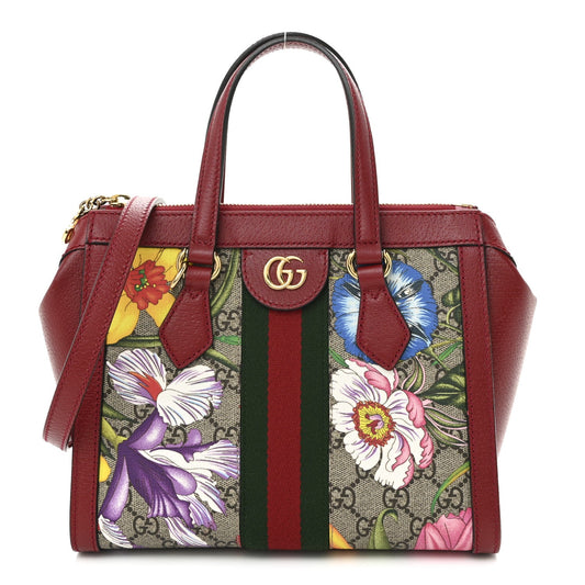GG Supreme Monogram Flora Web Small Ophidia Tote Bag Red