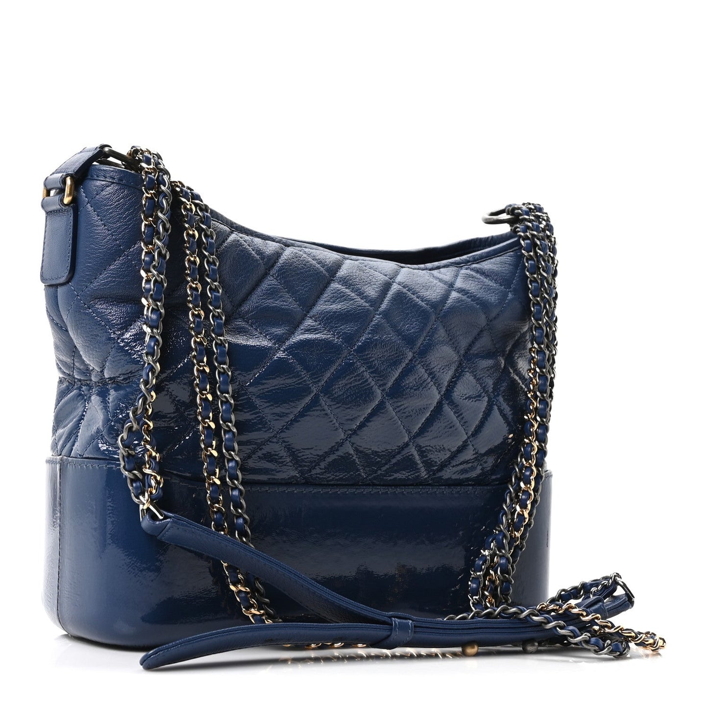 Patent Goatskin Quilted Medium Gabrielle Hobo Blue