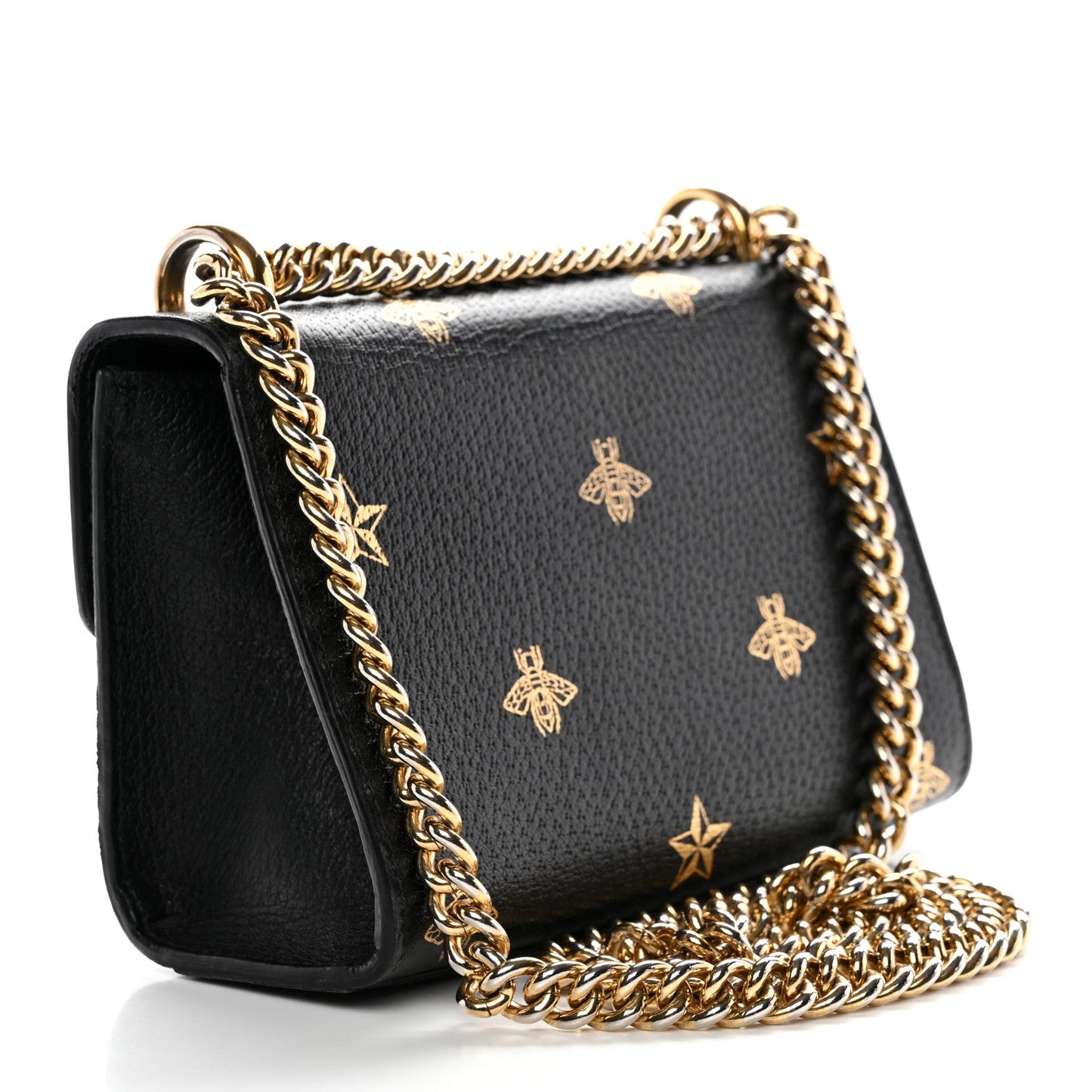 Grained Calfskin Bee Star Small Padlock Shoulder Bag Black