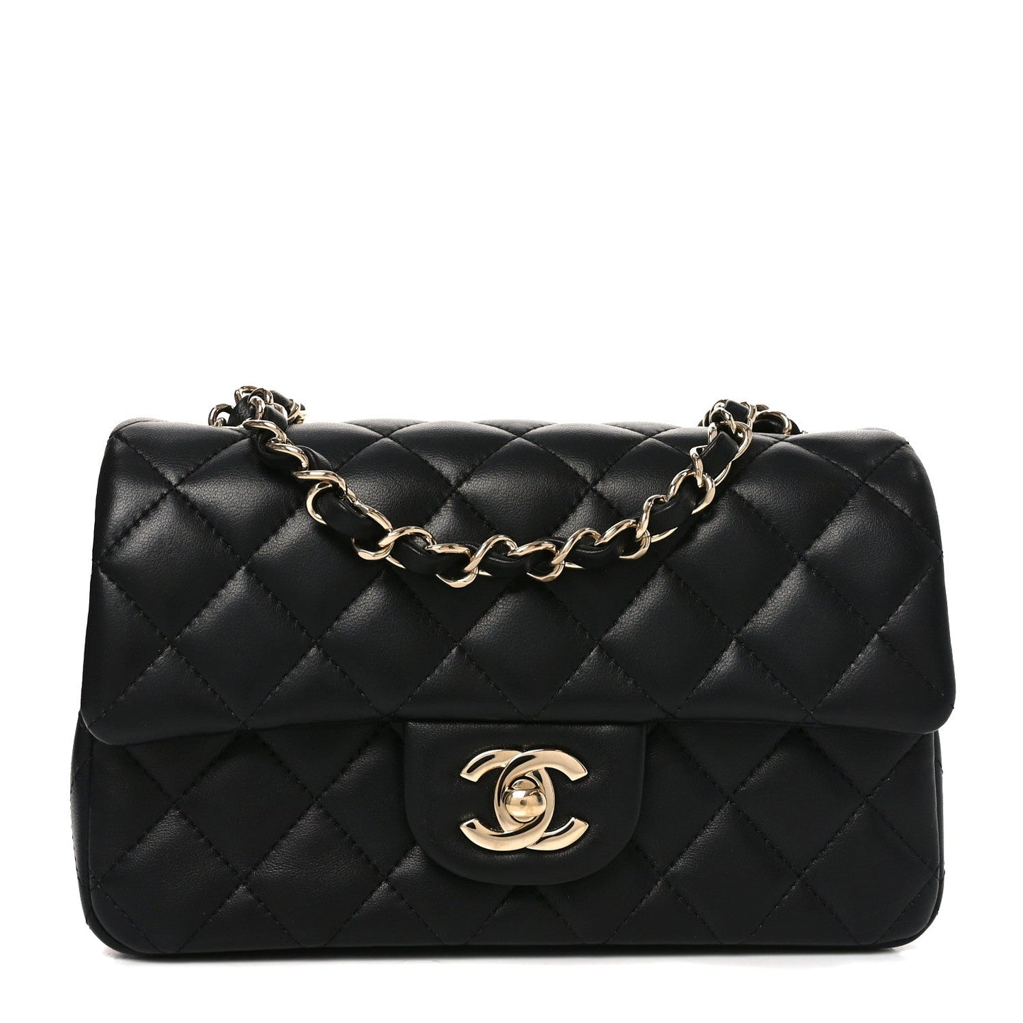 Lambskin Quilted Mini Rectangular Flap Black