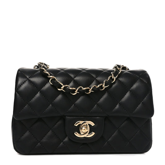 Lambskin Quilted Mini Rectangular Flap Black