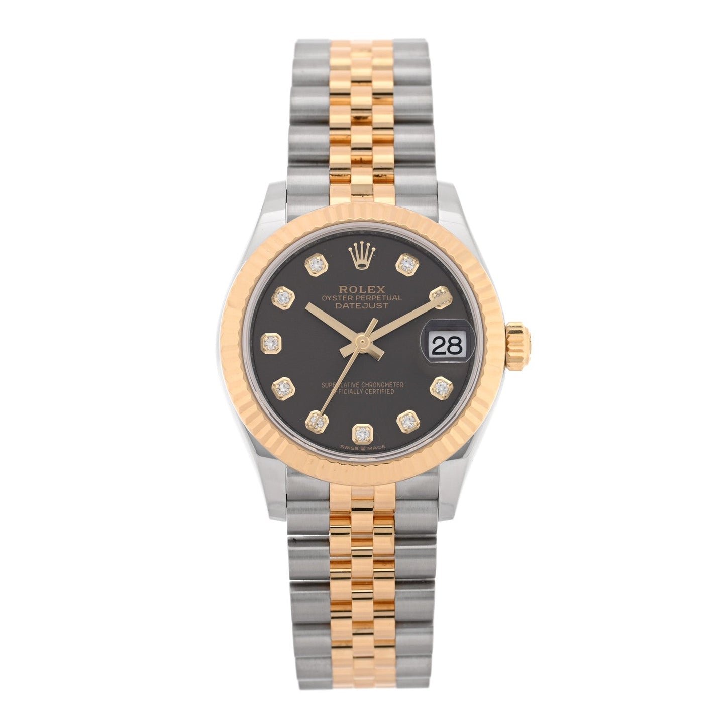 Stainless Steel 18K Yellow Gold Diamond 31mm Oyster Perpetual Datejust Watch Dark Grey 278273