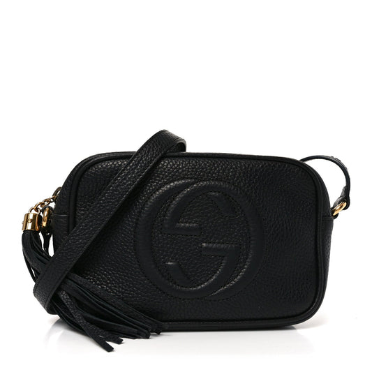 Pebbled Calfskin Small Soho Disco Bag Black