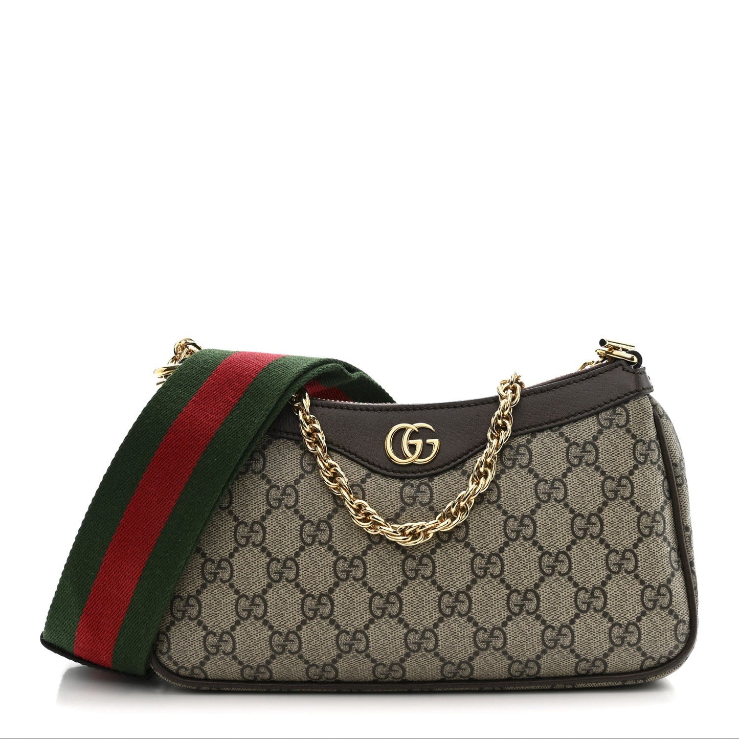 GG Supreme Monogram Textured Dollar Calfskin Web Small Ophidia GG Handbag Beige Ebony New Acero