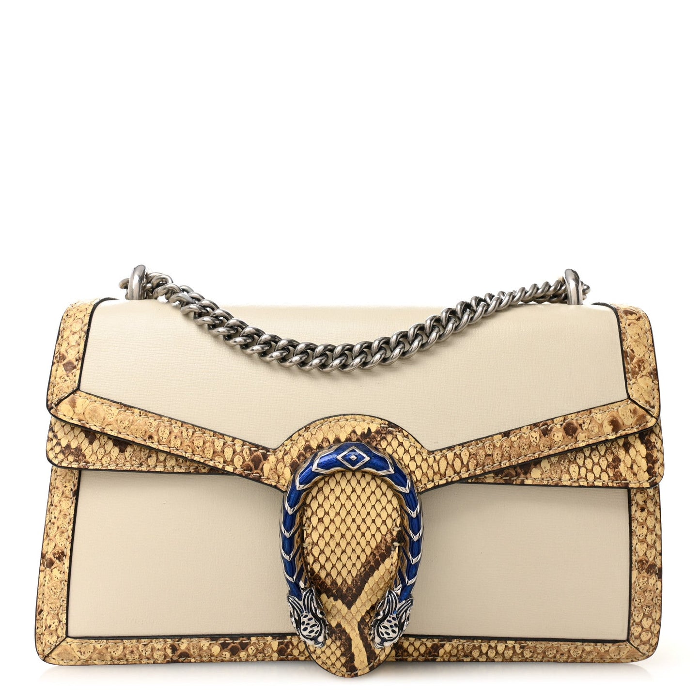 Calfskin Snakeskin Enamel Small Dionysus Shoulder Bag White Beige Electric Blue