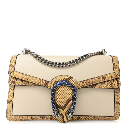 Calfskin Snakeskin Enamel Small Dionysus Shoulder Bag White Beige Electric Blue
