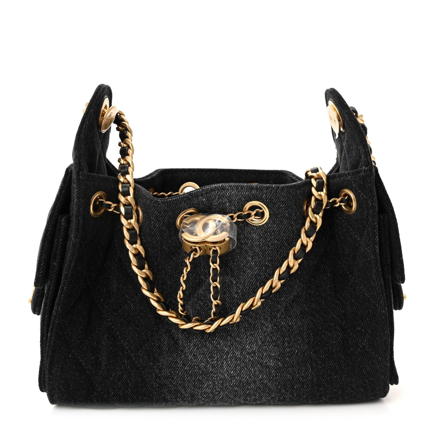 Washed Denim Quilted Mini Chanel 25 Handbag Black