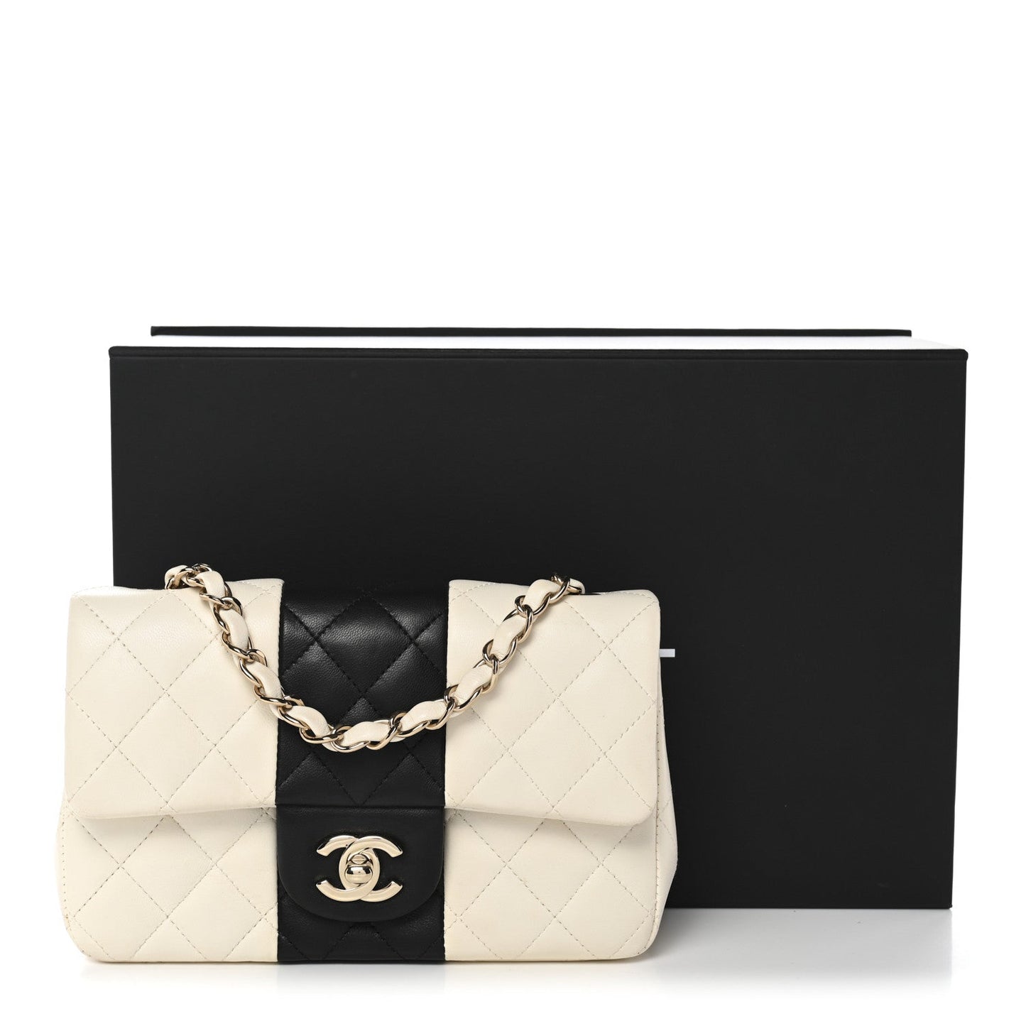 Lambskin Quilted Mini Rectangular Flap White Black