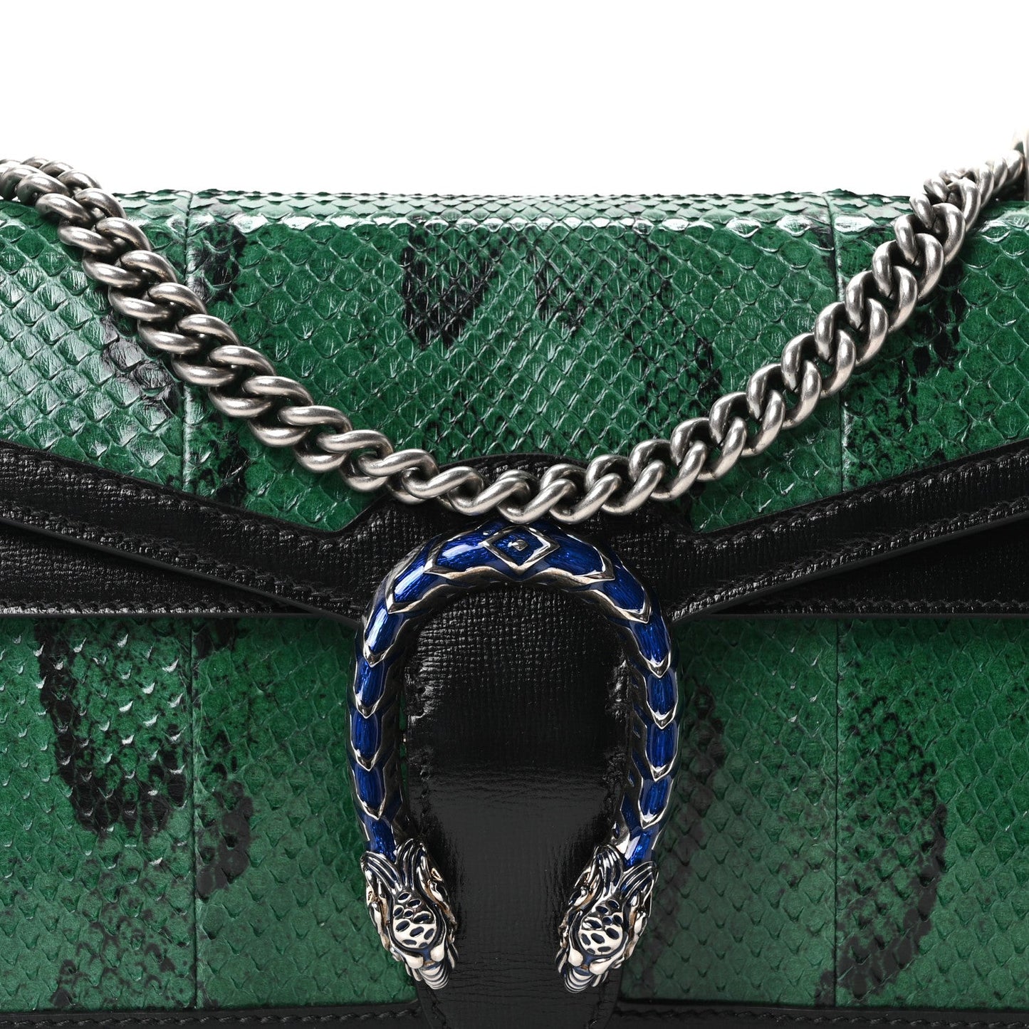 Snakeskin Enamel Small Dionysus Shoulder Bag Green