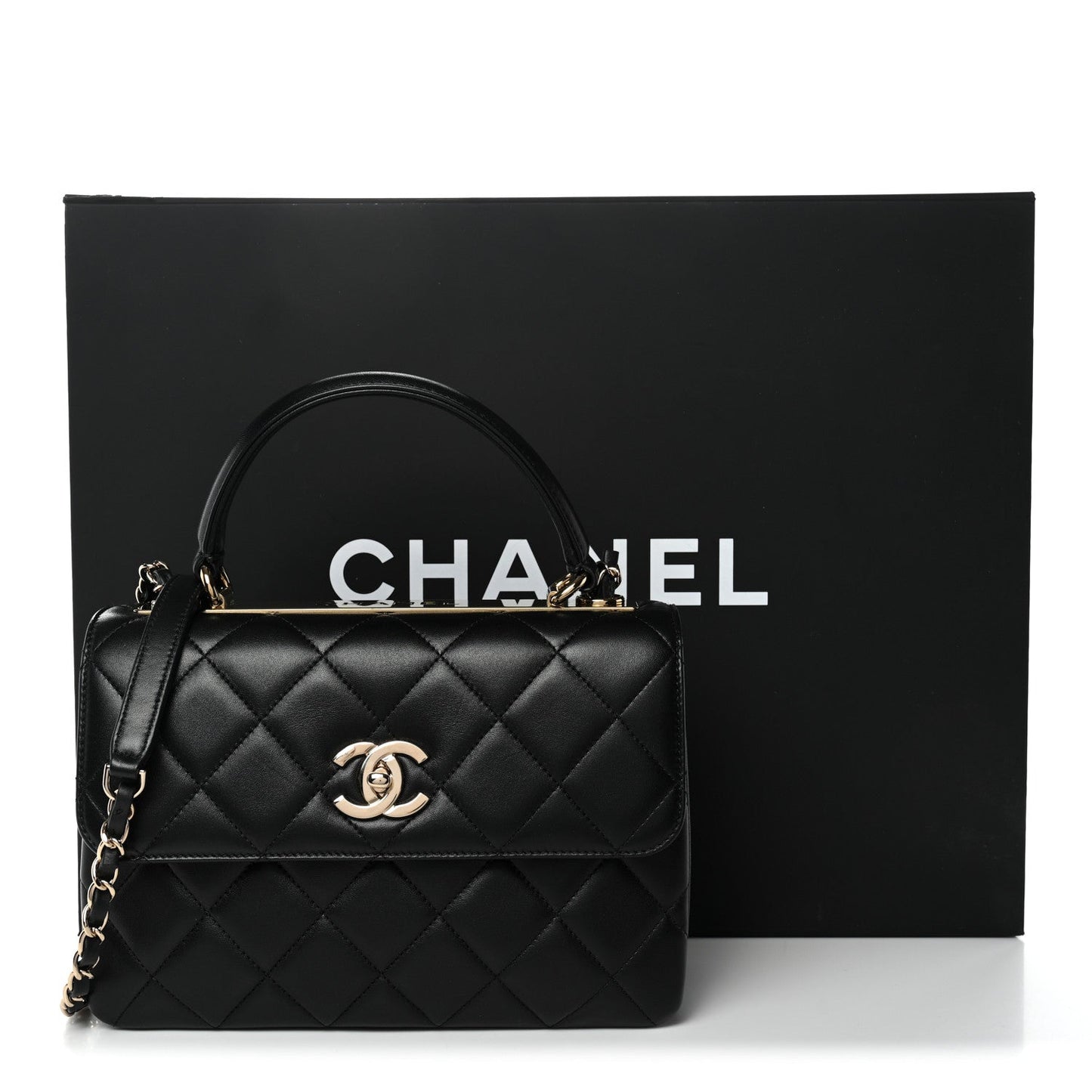 Lambskin Quilted Small Trendy CC Dual Handle Flap Bag Black