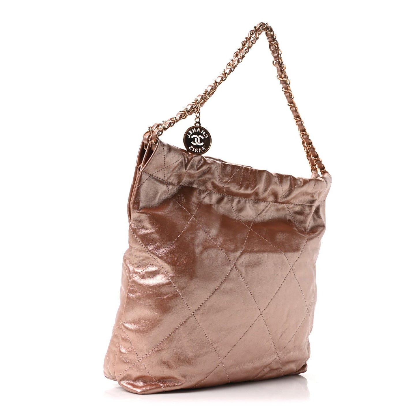 Metallic Calfskin Quilted Small Chanel 22 Pink