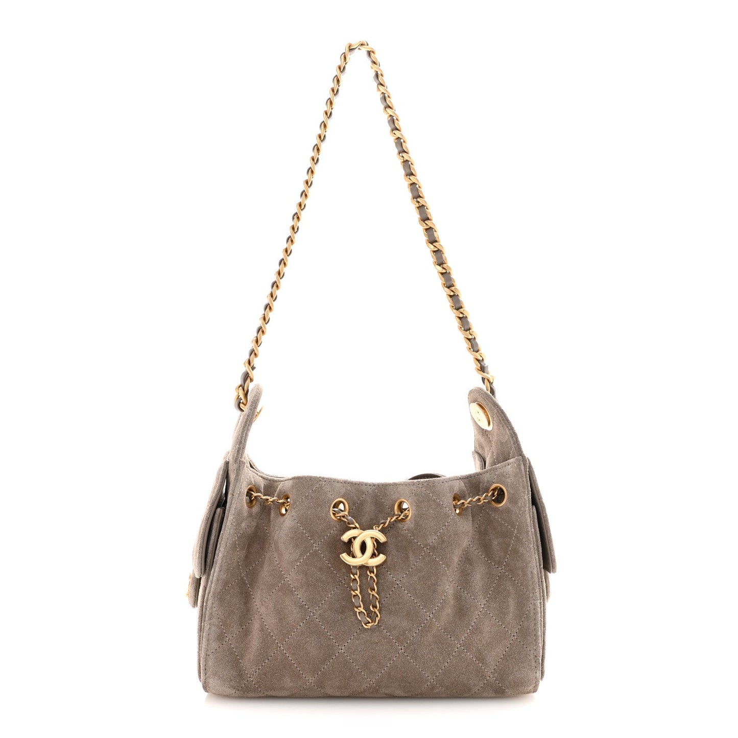 Suede Quilted Mini Chanel 25 Handbag Dark Grey