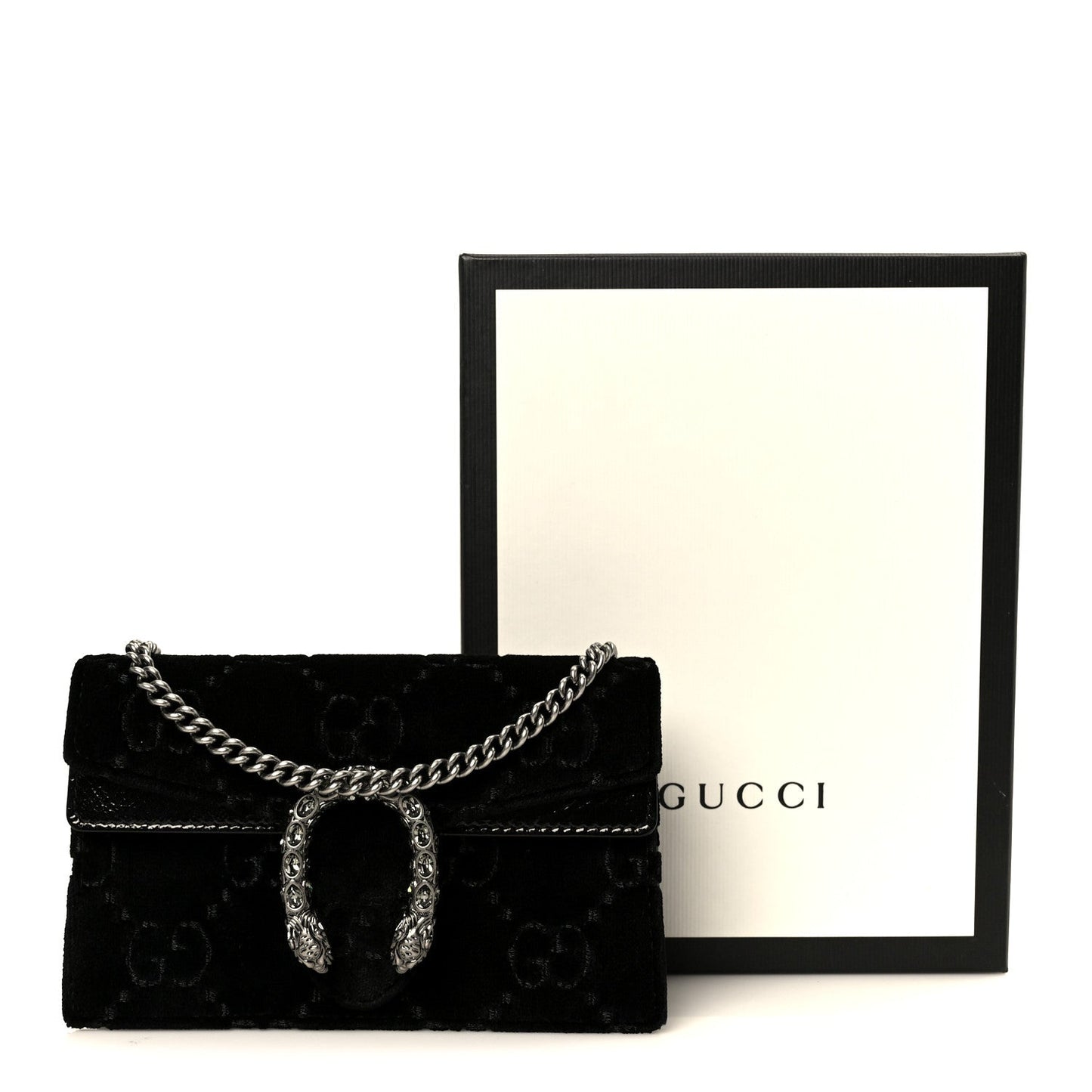 Velvet Skipper Crystal GG Monogram Super Mini Dionysus Shoulder Bag Black
