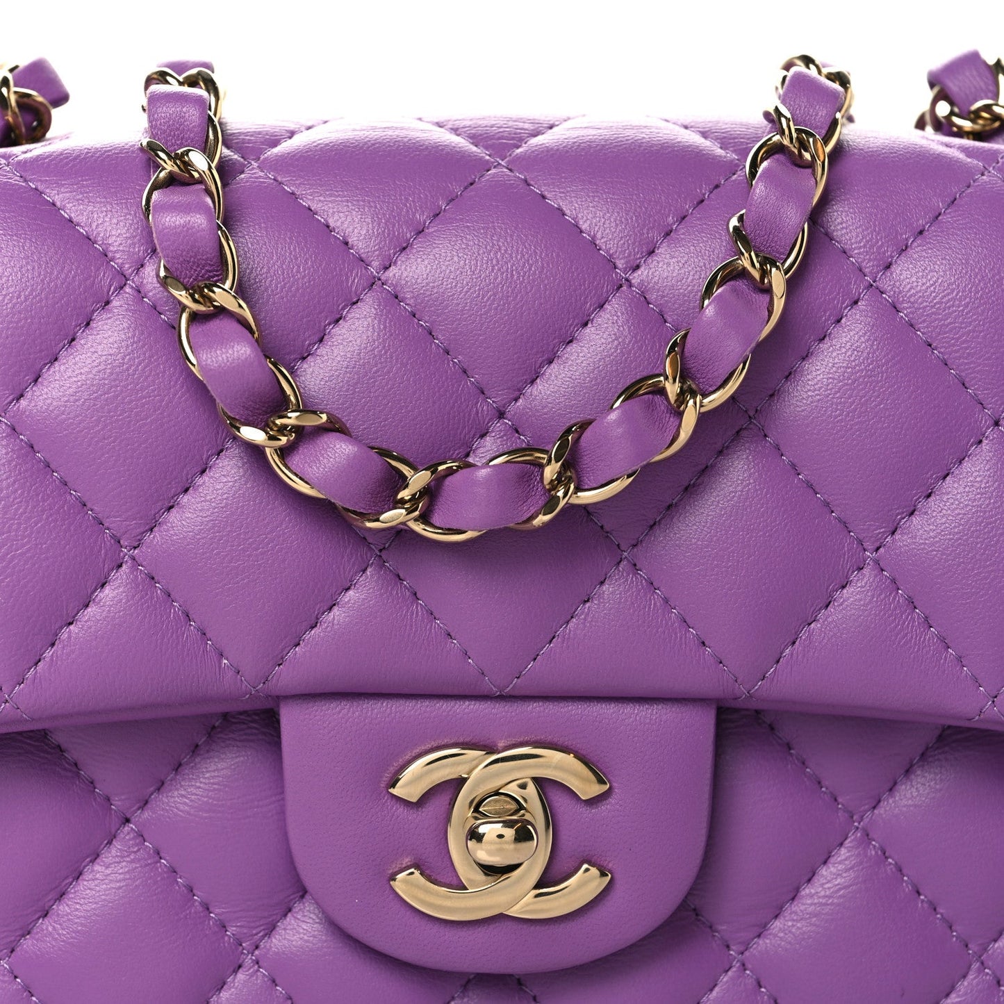 Lambskin Quilted Mini Rectangular Flap Purple