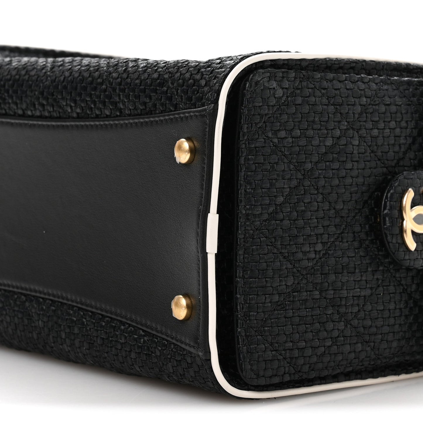 Braided Raffia Calfskin Small Chanel 25 Handbag Black White