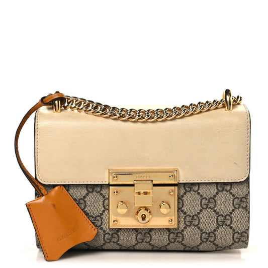 GG Supreme Monogram Calfskin Small Padlock Shoulder Bag Beige Mystic White Sun Oil
